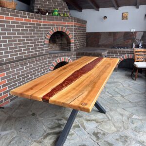 Masă din lemn de cireș cu rășină epoxidică – 2500x1000 mm, picioare tip spider, unicat