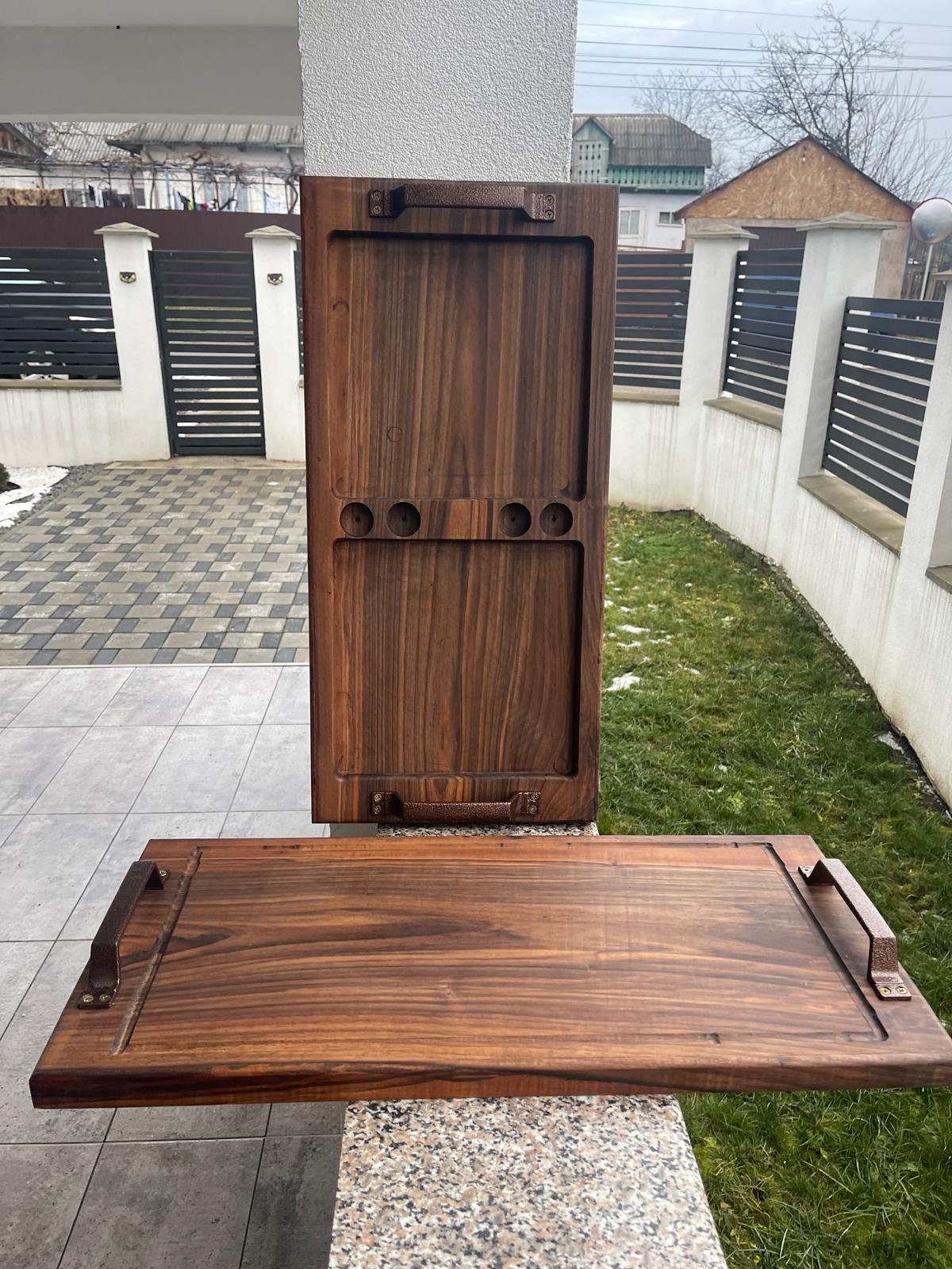 Set doua platouri din lemn de nuc cu manere rustice 65x30 cm - imagine 2