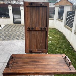 Set doua platouri din lemn de nuc cu manere rustice 65x30 cm