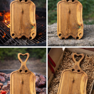 Platou premium din lemn de nuc cu 6 găuri pentru shot-uri și canal de scurgere – 85x35x4 cm | Produs artizanal unicat