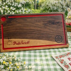 Platou din Lemn de Nuc cu Rășină Roșie – 40x25x2,5 cm