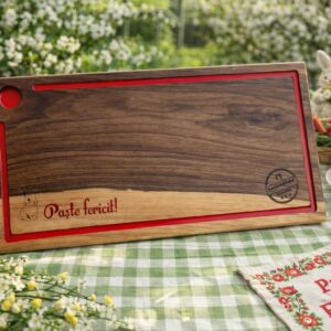**Platou din Lemn de Nuc cu Rășină Roșie – 48x25x2,5 cm**
