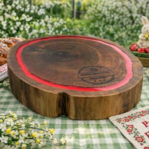 **Rondică din Lemn de Nuc cu Rășină Roșie – 26x21x5 cm**