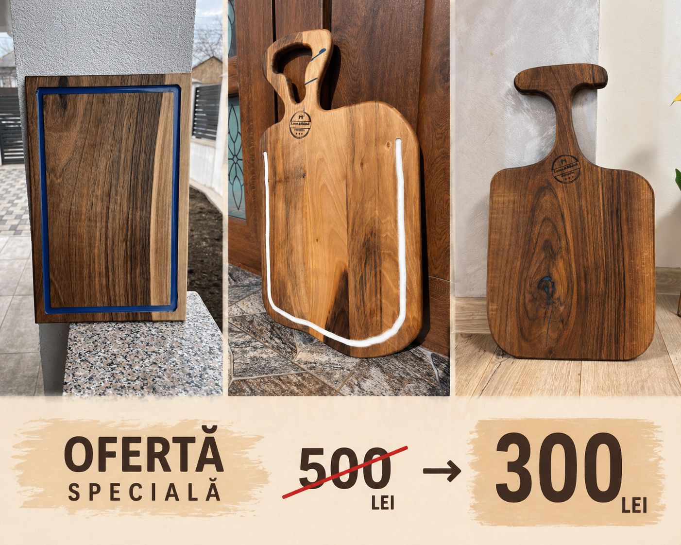 OFERTĂ LIMITATĂ: 3 Tocătoare Premium din Lemn Masiv – de la 500 lei la doar 300 lei