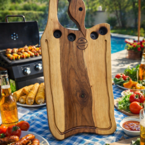 Platou premium din lemn de nuc cu suport pentru shot-uri – design rustic elegant