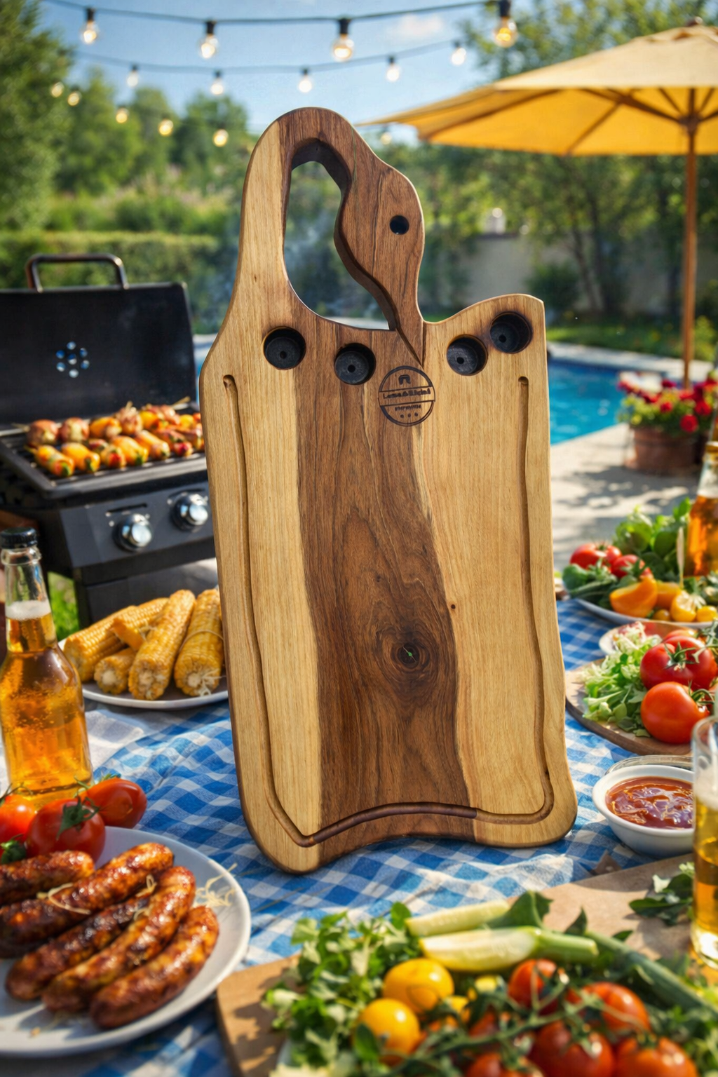 Platou premium din lemn de nuc cu suport pentru shot-uri – design rustic elegant