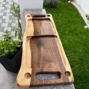 Platou Rustic Handmade din Lemn de Nuc cu Două Compartimente – 70x28 cm