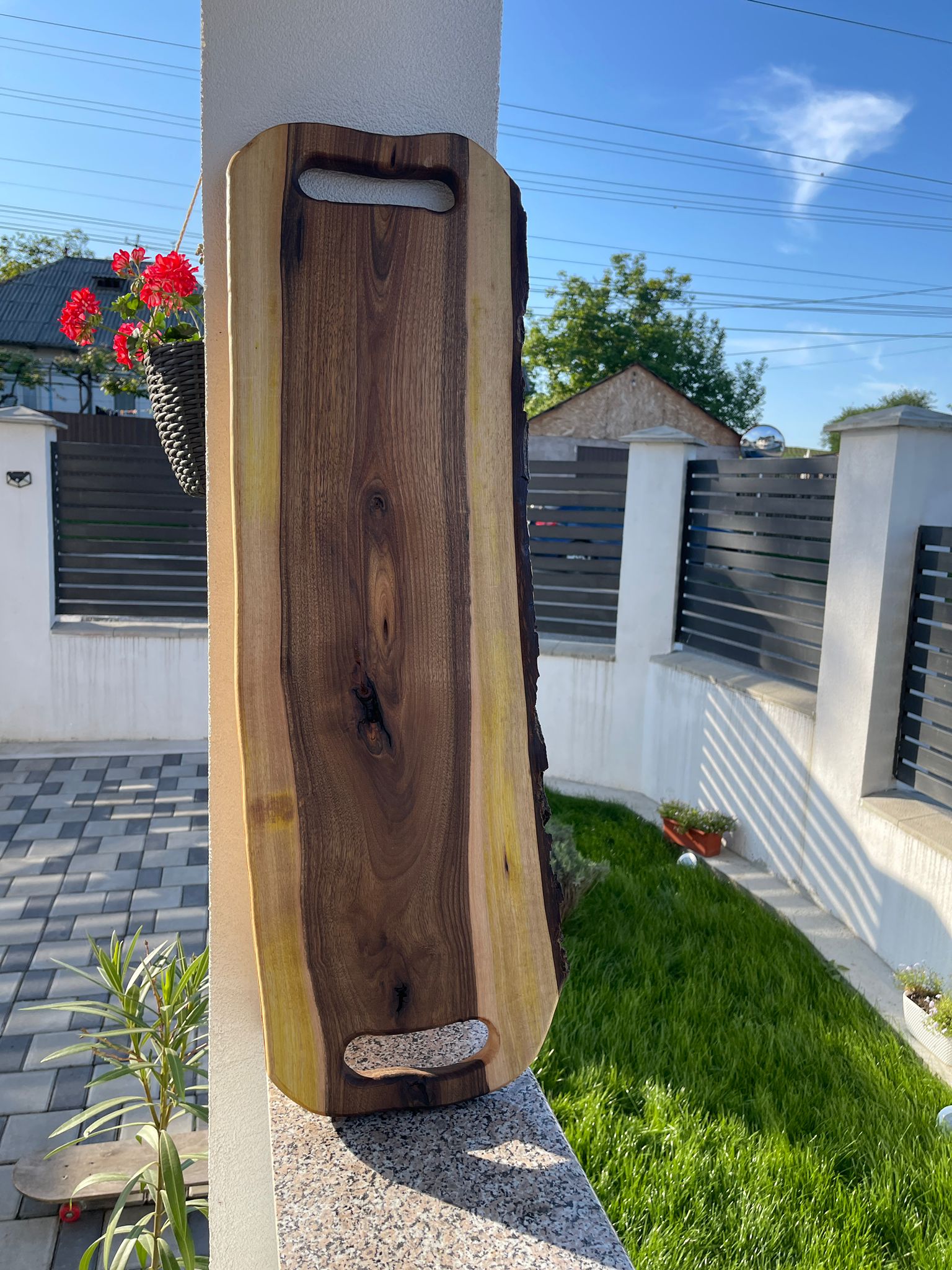 Platou Rustic din Lemn Masiv de Nuc 85x30 cm – Coajă Naturală Handmade - imagine 2