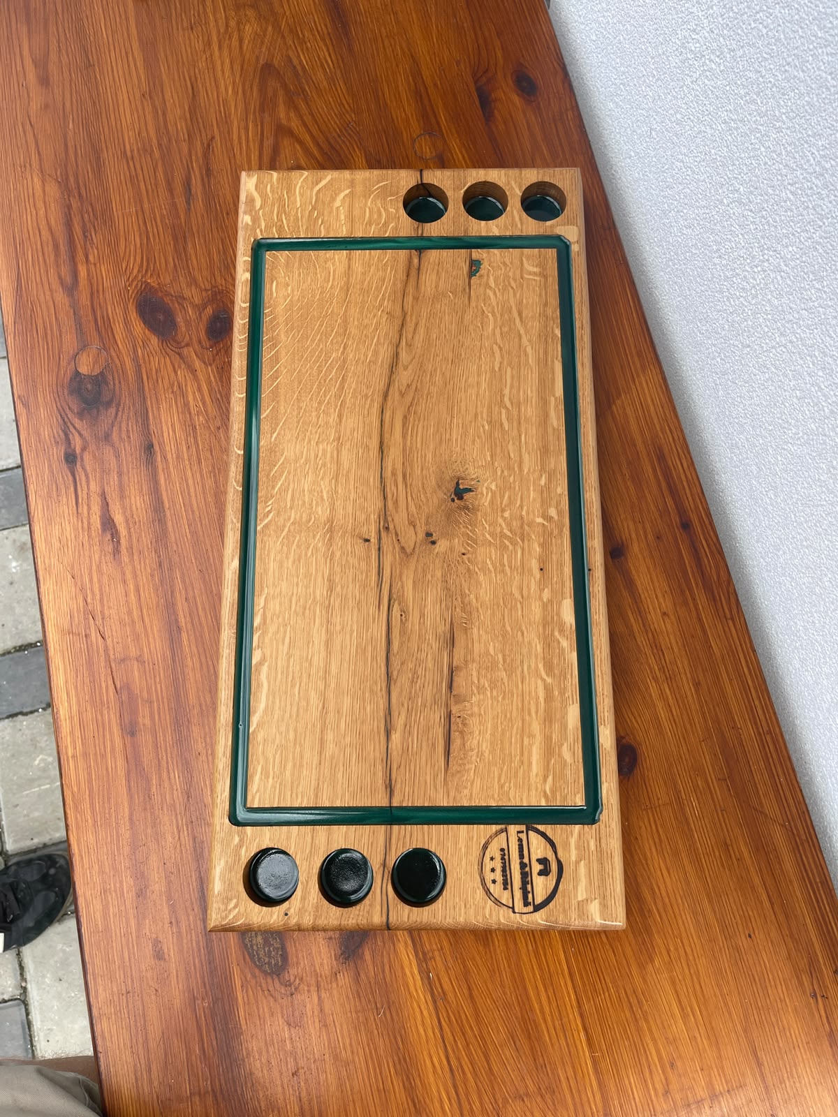 Platou din lemn masiv de stejar cu rășină epoxidică Dark Green 55x26x3,5 cm - imagine 2