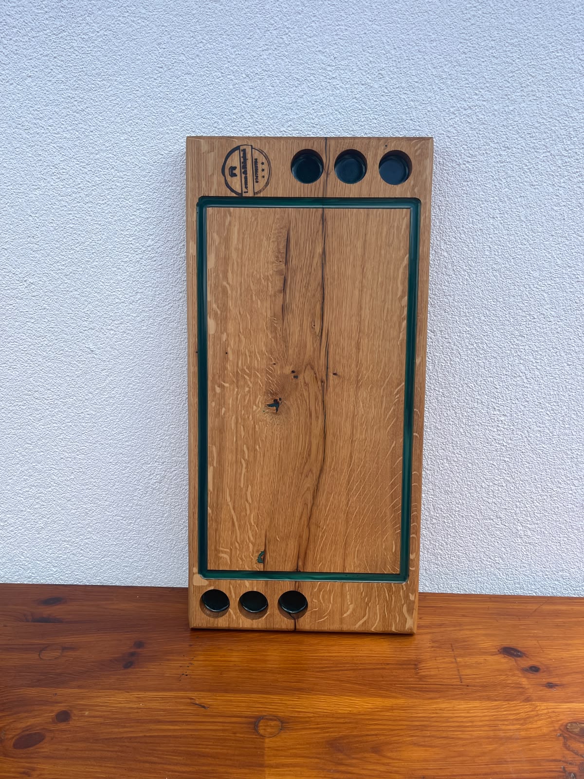 Platou din lemn masiv de stejar cu rășină epoxidică Dark Green 55x26x3,5 cm - imagine 4