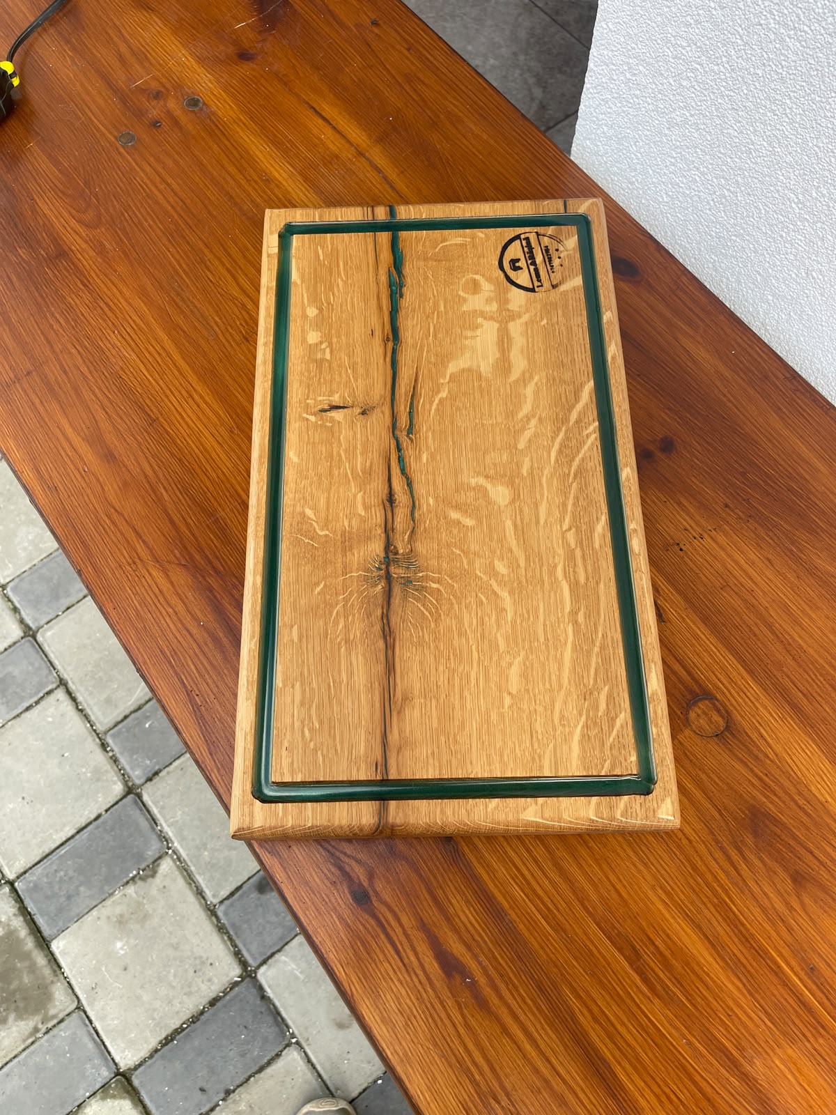 Platou din lemn masiv de stejar cu rășină epoxidică Dark Green 45x25x3,5 cm - imagine 2