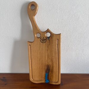 Tocător din Lemn de Stejar 67x27 cm cu Rășină Sky Blue și Canal Scurgere Grăsime