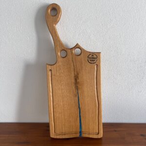 Tocător din Lemn de Stejar 72x29 cm cu Rășină Sky Blue, Canal Scurgere Grăsime și Design Elegant