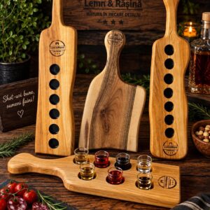 Set Ofertă Specială – 3 Tăvițe pentru Shot-uri + Tocător din Nuc