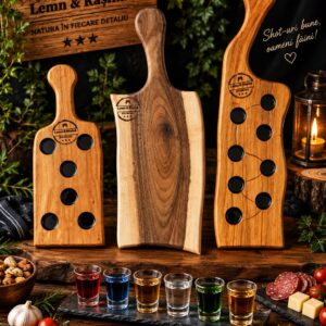 Set Ofertă Specială – 2 Tăvițe pentru Shot-uri + Tocător din Nuc