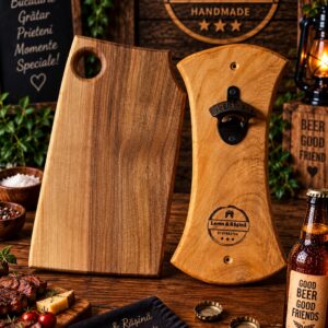 Set Tocător din Lemn + Desfăcător de Bere Handmade